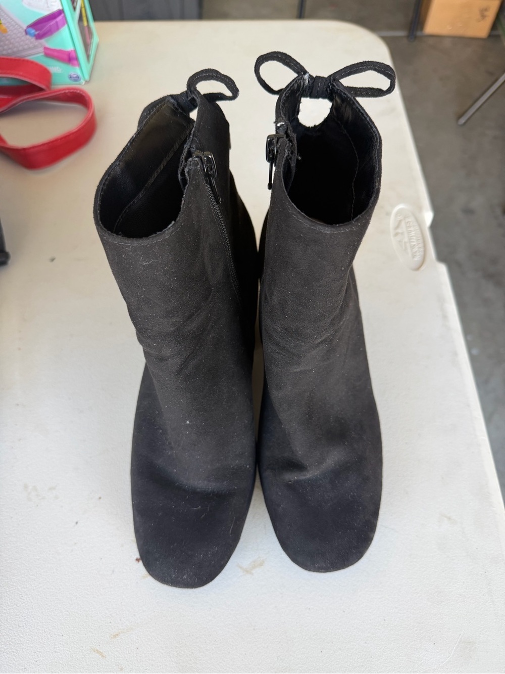 SO Black Suede-Look Ankle Booties with Back Bow